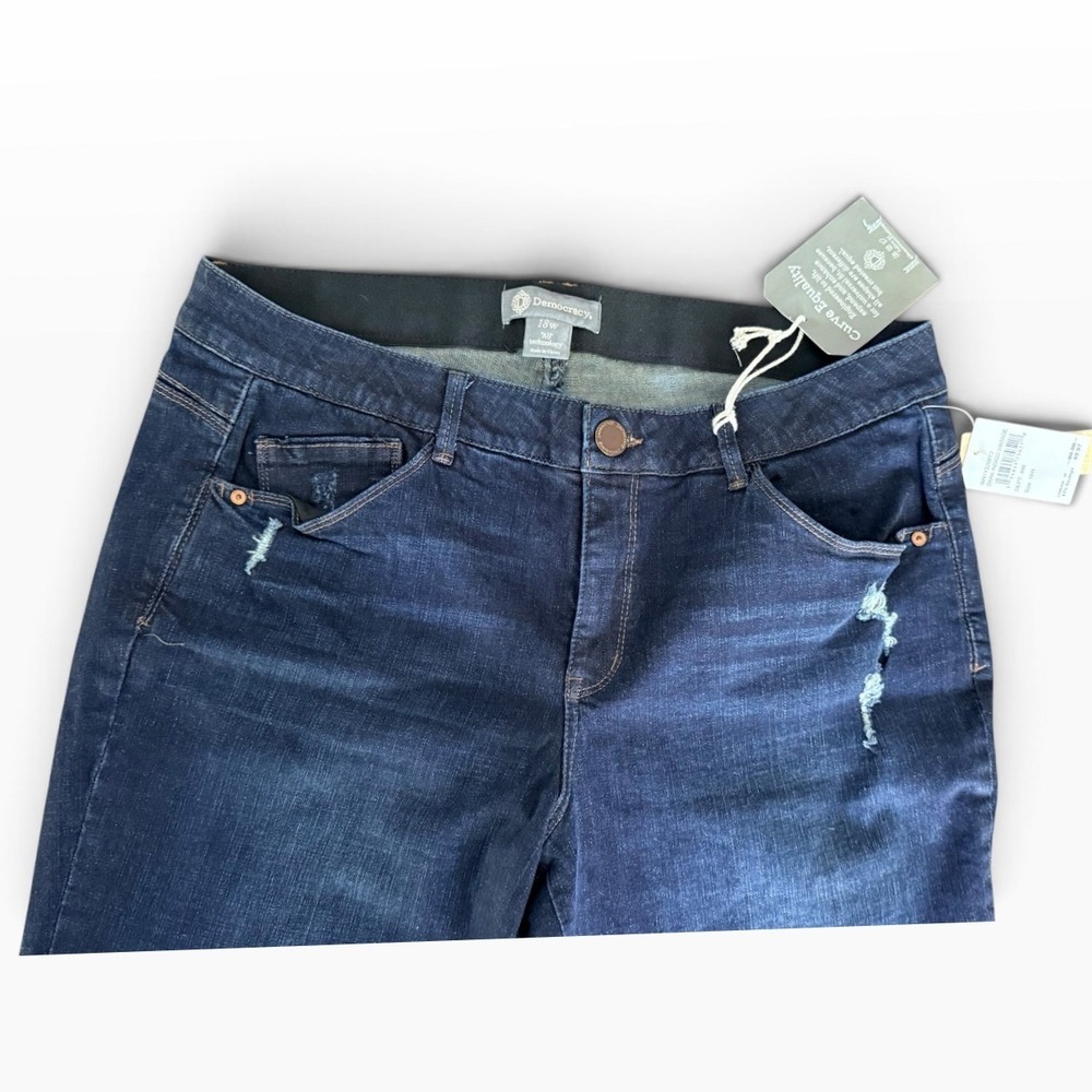 Democracy Ab Technology Jeans 18W High Rise Wide Leg Raw Hem NWT Dark Wash